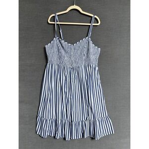 Torrid Dress 3X Blue White Striped Smocked Tiered Tank Strappy Beach Summer